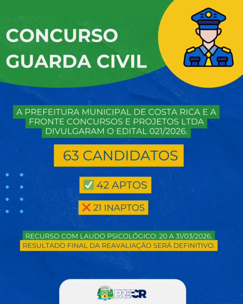 Ilustração da notícia Divulgado resultado preliminar da avaliação psicológica do Concurso da Guarda Civil de Costa Rica